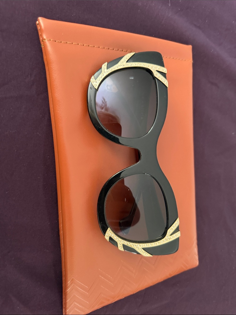 Alice + Olivia Black Sunglasses with Gold Accents